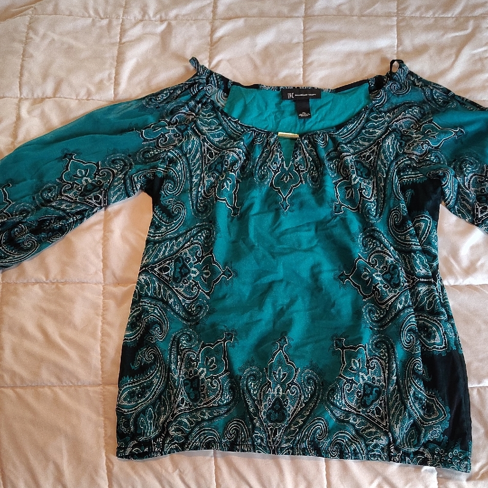 INC International Concepts Turquoise Paisley Blouse
